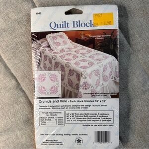 VTG WonderArt 6 Stamped Quilt Blocks Kit 16x16”Orchids And Vine Cross Stitch NOS